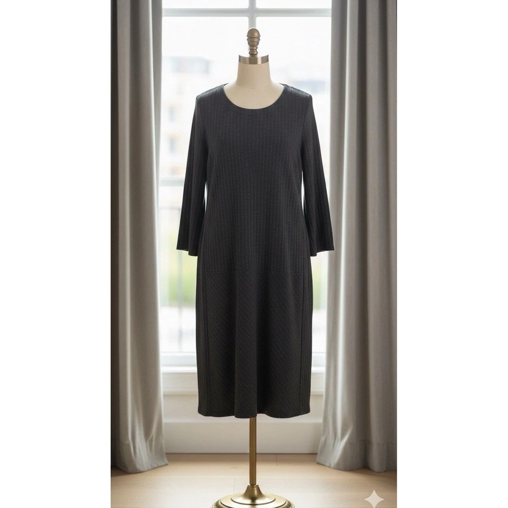 J. Jill Ponte Knit Sheath Dress Dark Gray Pinstripe Stretch Classic Comfort XL‎